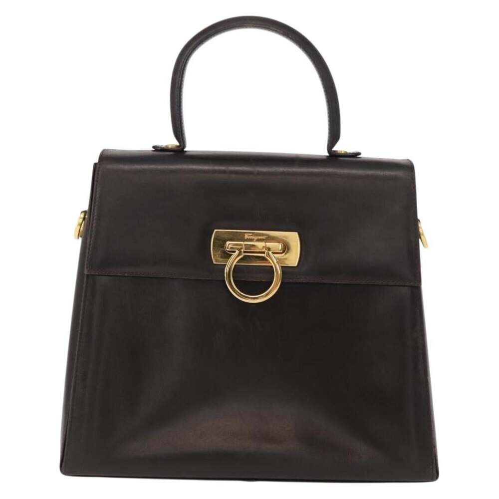 Salvatore Ferragamo Leather Gancini Handbag Black